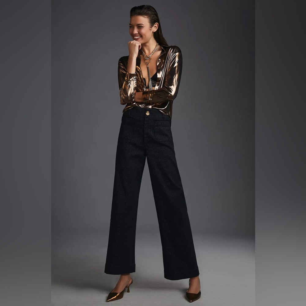 ✨ Anthro The Colette Sparkle Edition Cropped Wide-Leg Jeans by Maeve